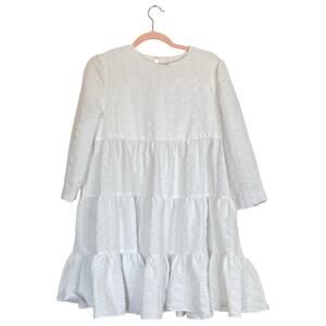 ZARA Tiered Baby Doll Dress White Textured Ruffle Size Medium